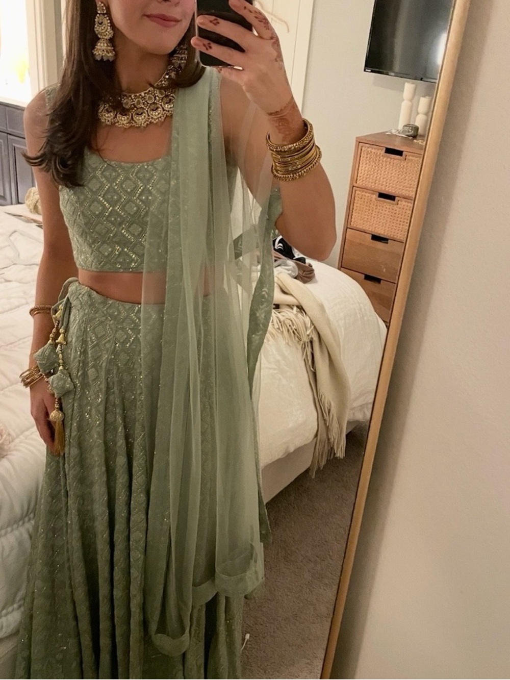 Embroidered Sage Green Lehenga Choli